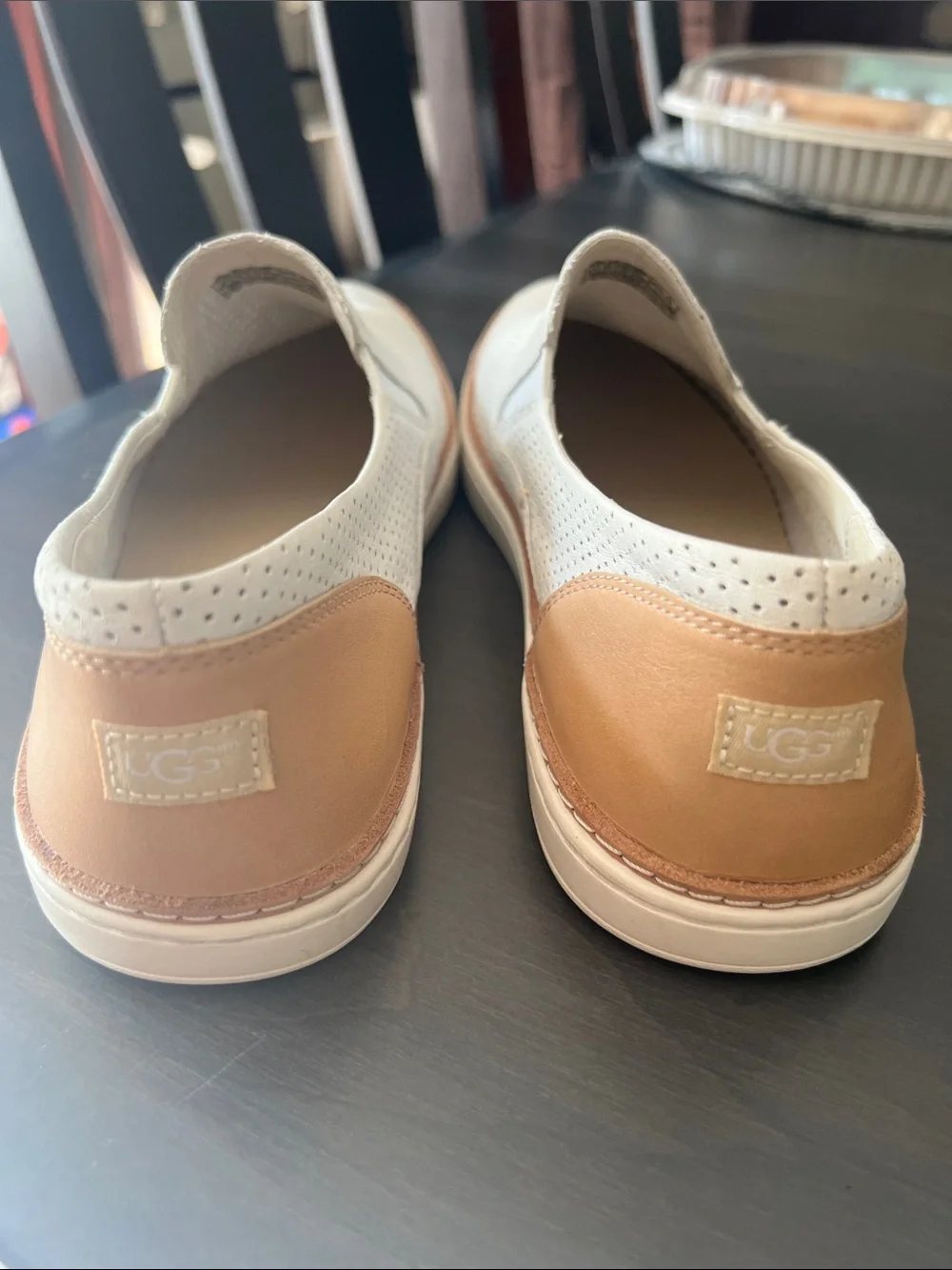 UGG Perforated Slip-On Sneakers in White and Brown